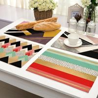 Wholesale Colorful Geometric Stripe Kitchen Placemat Dining Table Mat Coaster Cotton Linen Pads Cup Mats cm Home Decor