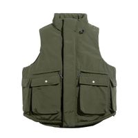Wholesale Multi Pocket Quilted Vest Mens High Collar Thick Cargo Winter Casual Loose Solid Color Sleeveless Jacket Men