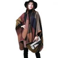 Wholesale Autumn Winter Cardigan Women Thick Warm Plaid Poncho And Wrap Plus Size Knitted Pashmina Cashmere Sweaters Cape MY23