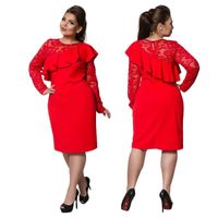 Wholesale Casual Dresses XL Plus Size Sexy Dress A Line Lace O Neck Formal Women Elegant Red Gown Vestidos De Fiesta Noche Royal Blue XL