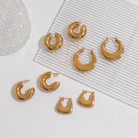 Wholesale Hoop Huggie Stainless Steel Jewelry For Women PVD Gold Plated Chunky Smooth Earrings Big Chubby Hoops Unusual Girls