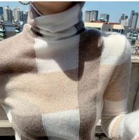 Wholesale Women s Sweaters female high neck colour cashmere sweater combining Pure fashion wool plus mesh top bottom KBMN