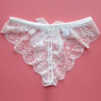 Wholesale Women See Through Hollow Flowers Edge Underwear Plus Size Seduction Low Tail Big Strik Decor G string T back Solid Thong