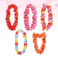 Wholesale Decorative Flowers Wreaths Colorful Hawaiian Leis Artificial Flower Necklace Garland Beach Hula Dance Neck Loop Tropical Luau Party F