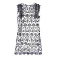 Wholesale Black White Scalloped Mesh Patchwork Lace Hollow Out Dress O Neck Sleeveless Tank Elegant Mini Summer D1543