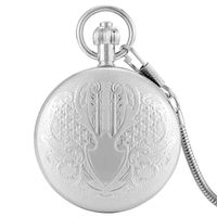 Wholesale Shield Carve Design Silver Copper Shell Pocket Watch Automatic Mechanical Arabic Digital Dial Women Necklace Pendant Collectible