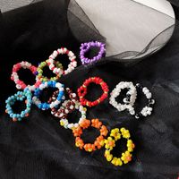 Wholesale Fashion Trendy Korean Handmade Multi color Small Flowers Rice Beads Ring Women Girl Jewelry Stretch Weave Style Rings
