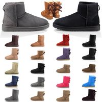 Wholesale High Low Tops Snow Boots For Womens Girls Black Navy Blue Pink Satin Middle Ankle Short Bow Mini Fur Booties Keep Warm Winter Snow Boot Size