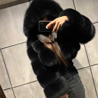 Wholesale High Quality Furry Cropped Faux Fur Coats And Jackets Women Fluffy Top Coat With Hooded Winter Fur Jacket Manteau Femme