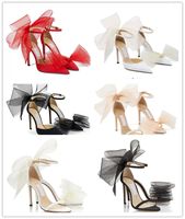 Wholesale Famous Elegant Brands Averly Sandals Shoes Pointed Toe Mesh Bow Pumps Women High Heels Aveline Ankle Strap Dress Wedding Bridal Walking EU35