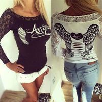 Wholesale Est Bird Wing Sexy Shirt Fashion Womens Long Sleeve Casual Lace Loose Cotton Tops Women s Blouses Shirts