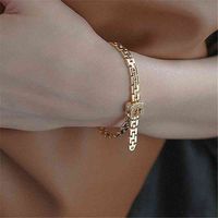 Wholesale Copper plated gold micro inlaid Zircon Bracelet female personality adjustable belt buckle chain bracelet