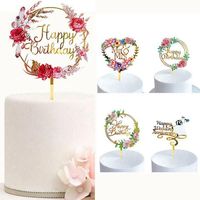 Wholesale Creative Acrylic Cake Topper Happy Birthday Cake flowers insert Baby Shower Party Cupcake Topper Kids Gifts and Favors Cake Decorations