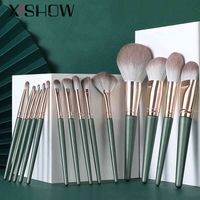 Wholesale Female Makeup Brushes Set Beauty Cosmetics for Face Powder Foundation Eyeshadow Eyebrow Green Complete Makeup Brush Kit Q0522