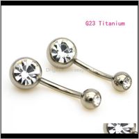 Wholesale Bell Button Drop Delivery G23 Titanium Belly Bar Navel Rings Curved G Crystal Double Clear Stone Gem Fashion Body Piercing Jewelry V
