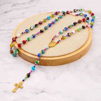 Wholesale GO2BOHO Boho Jewelry Pendant Necklaces For Women Rainbow Macrame Necklace Christian Cross Popcorn Beads Fashion Bohemian
