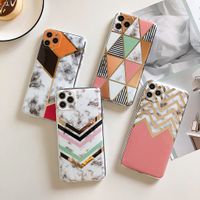 Wholesale Marble Electroplated Gold Splicing Soft TPU Cell Phone Cases for iPhone Pro Max XR XS X Plus Camera Lens Protection Cellphone Cover