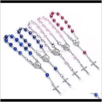 Wholesale Beaded Strands Bracelets Drop Delivery Christian Pearl Alloy Prayer Beads String Rope Exorcism Rosary Cross Bracelet Jesus Jewelry Reli