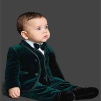 Wholesale Men s Suits Blazers Green Velvet Wedding Boy Sits Pieces Jacket Pant Vest BowTie Custome Homme For Kids Slim Classic ZG82