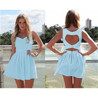 Wholesale Summer Sexy dress Heart Open Cut Out Back Backless Cocktail Party Mini Dress2 White Light Blue Black