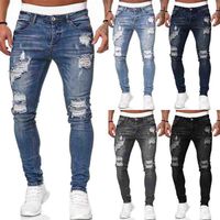 Wholesale Mens Fashion Hole Ripped Jeans Trousers Casual Men Skinny Jean High Quality Washed Vintage Pencil Pants Colora Size S XL