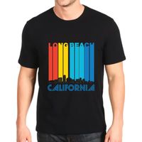 Wholesale Men s T Shirts Fashion Printed Tshirt Retro Long Beach California Skyline Top Mens Loose Customization Tees