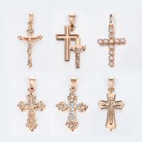 Wholesale 6pcs set Rosse Gold Filled Cross Pendant Necklace For Women Men Crucifix White Crystal Charm Jesus Jewelry