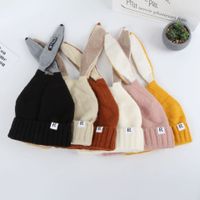 Wholesale Cute With Ears Warm Kids Knitted Cat Skullies Winter Girls Outdoor Beanies Hat Panama Baby Cap