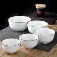 Wholesale Bowls White Porcelain Bowl Black Line For Household Kitchen Tableware Restaurant Rice Salad Noodles Ramen Beef Soup Children Set