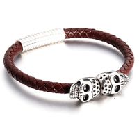 Wholesale Fashion Punk Genuine Brown Black Leather Man Skull Bracelet High Quality Magnetic Clasp Father s Day Gift Big Discount Bangle