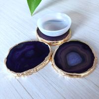 Wholesale Natural Agate Geode Slice adiabatic Cup Mat Crystal Plate Jade Carnelian Coaster gilt lace Mineral Specimen Home Decoration Gift S2