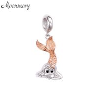 Wholesale 925 Sterling Silver CZ Mermaid Charm Pendant Silver Hair Gold Body Charm Pendant For Women Jewelry Suit For DIY Making