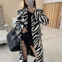 Wholesale Women s Wool Blends Korea Harajuku Warm Winter Woolen Coat Korean Style Fashion Goddess Slim Plus Long Zebra Print
