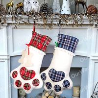 Wholesale Plaid Christmas Stocking Hanging Puppy Dog Stocks with Large Paw for ChristmasTree Ornaments Decoration WLL637