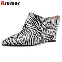 Wholesale Dress Shoes ASUMER Arrive Women Pumps Genuine Leather Pointed Toe Zebra Fashion Party Wedding Ladies Wedges