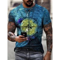 Wholesale Men s T shirt Nautical Map Compass Fashion D Creative Print Short Sleeved Tough Guy Muscle Style Party Shirt Street Punk Goth Crew Neck Summer