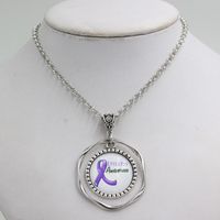 Wholesale Arrival Cancer Awareness Jewelry Cabochon Necklace Purple Ribbon Epilepsy Pendant Gifts Necklaces