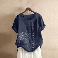 Wholesale Women s T Shirt Woman T shirts Casual Loose Button Linen Plus Size Print Boho Tanic Shirt Oversize Tops Blusas Harajuku Women Clothing