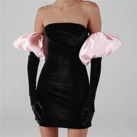 Wholesale Casual Dresses Winter Sexy Bodycon Women Mini Dress Gloves Fall Party Backless High Waist Long Puff Sleeve Black Strapless Female