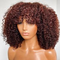 Wholesale Lace Wigs Pre Plucked Copper Red Curly Wig With Bangs Density Frontal Human Hair Baby Fringe Remy