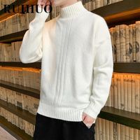 Wholesale Men s Sweaters RUIHUO Mock Neck White Sweater Men Clothes Streetwear Long Sleeve Pull Harajuku XL Autumn Winter Arrivals