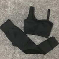 Wholesale shaping Leggings Seamless Set Women Gym Sportswear Outfit Yoga Pant Pad One Shoulder Sports Bra Workout Cloth Tracksuit