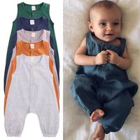 Wholesale Blotona Cute Kids Newborn Baby Boy Girl Cotton Linen Romper Solid Sleeveless Striped Jumpsuit Outfit Summer Casual Clothes M Y2