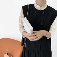 Wholesale Korean Black Pleated Sleeveless Vest Dress Women s Loose Stitching Medium Length Shawl