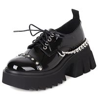 Wholesale Spring Autumn Chunky Heel Lolita Loafer Shoes Women Platform Black Luxury Chain Lace up School For Girls Dress