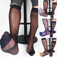 Wholesale Men s Socks Pair Black Gold Blue Wide Striped Toe Sheer Dress Silk High Thin Breathable Sexy Softy
