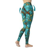 Wholesale Women Pants Gilt Marble Turquoise Sports Clothes Casual Running Leggings Athletic Jeggings Femme