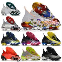 Wholesale GIFT BAG Mens High Top Football Boots Predator Freak FG Firm Ground Cleats Laceless Pogba X Men Outdoor Predators Freak Clear Grey White Solar Yellow Soccer Shoes