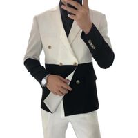 Wholesale Men s Suits Blazers Blazer Hombre Semi Black Red White Double Breasted Masculino Slim Wedding Prom Fashion Stitching Men