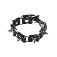 Wholesale 1pc Cool Wolf Tooth Bangle Cuff Bracelet Fashion Gothic Metal Cone Stud Spikes Rivet Leather Wristband Men Punk Style